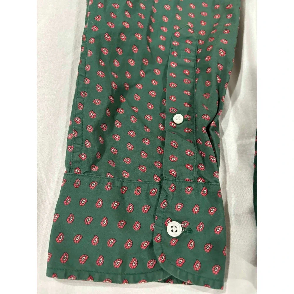 J Crew Slim Fit‎ Green Red Paisley Print Button Down Shirt Men's XL